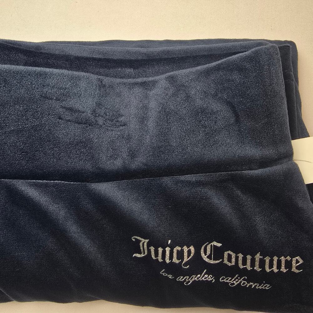 NWOT Juicy Couture Blue Velour Sweatpants with pockets. Size L.